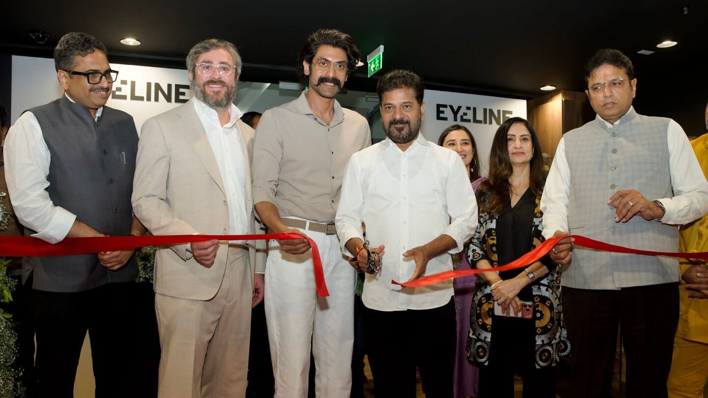 Eyeline Studios opening (l-r): Shri Sanjay Jaju; Jeff Shapiro; Rana Daggubati; Anumula Revanth Reddy; Mahima Kaul; Monika Shergill; Shri. D. Sridhar Babu
