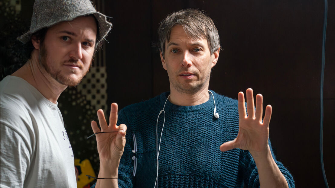 Sean Baker and DP Drew Daniels on the set of Anora